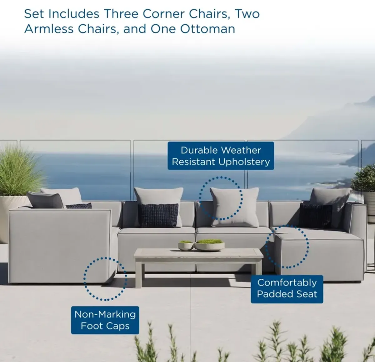 Saybrook Outdoor Patio Upholstered 6-Piece Sectional Sofa