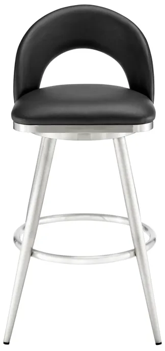 Lottech Swivel Bar Stool in Brushed Stainless Steel with Black Faux Leather