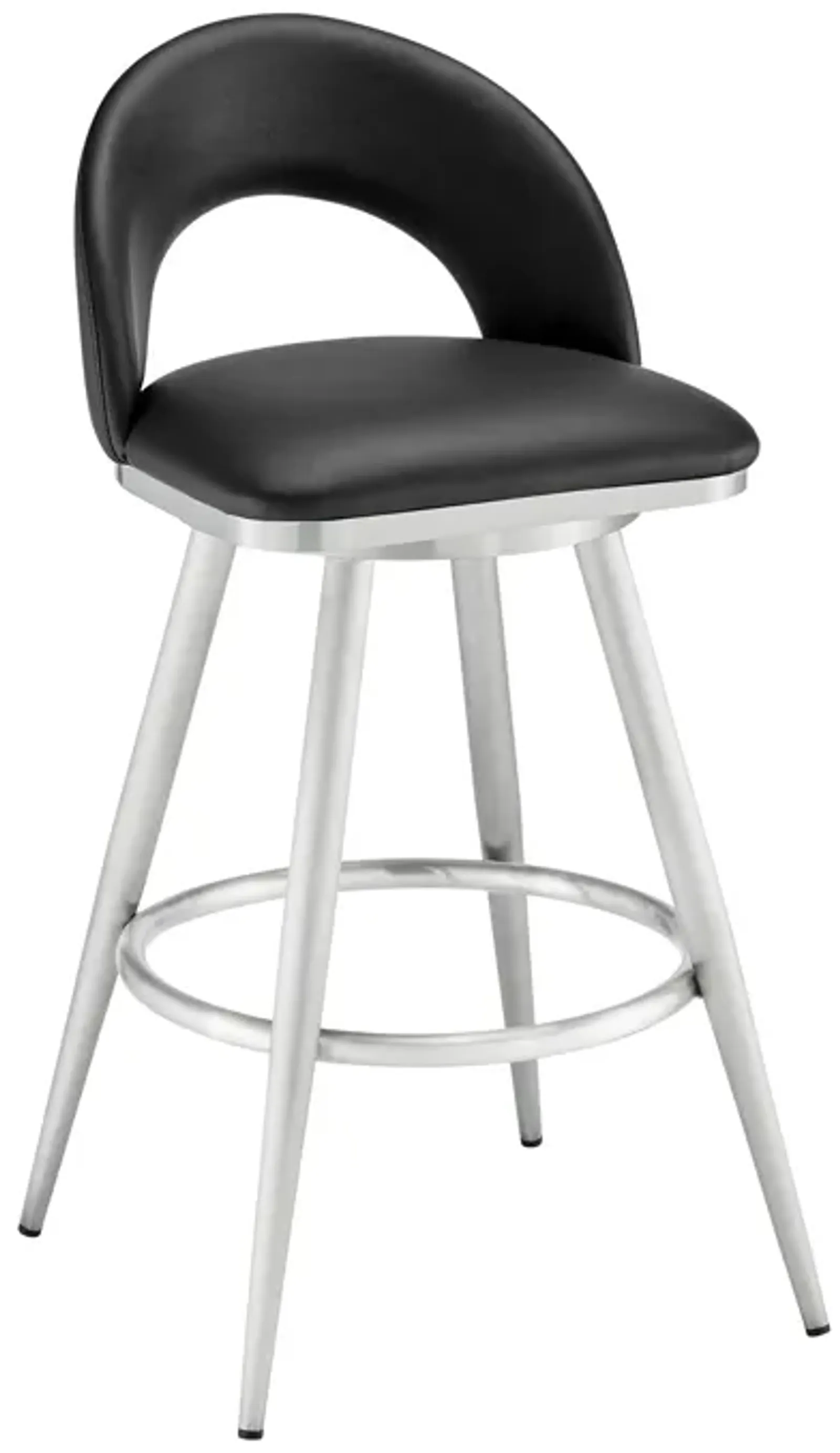 Lottech Swivel Bar Stool in Brushed Stainless Steel with Black Faux Leather