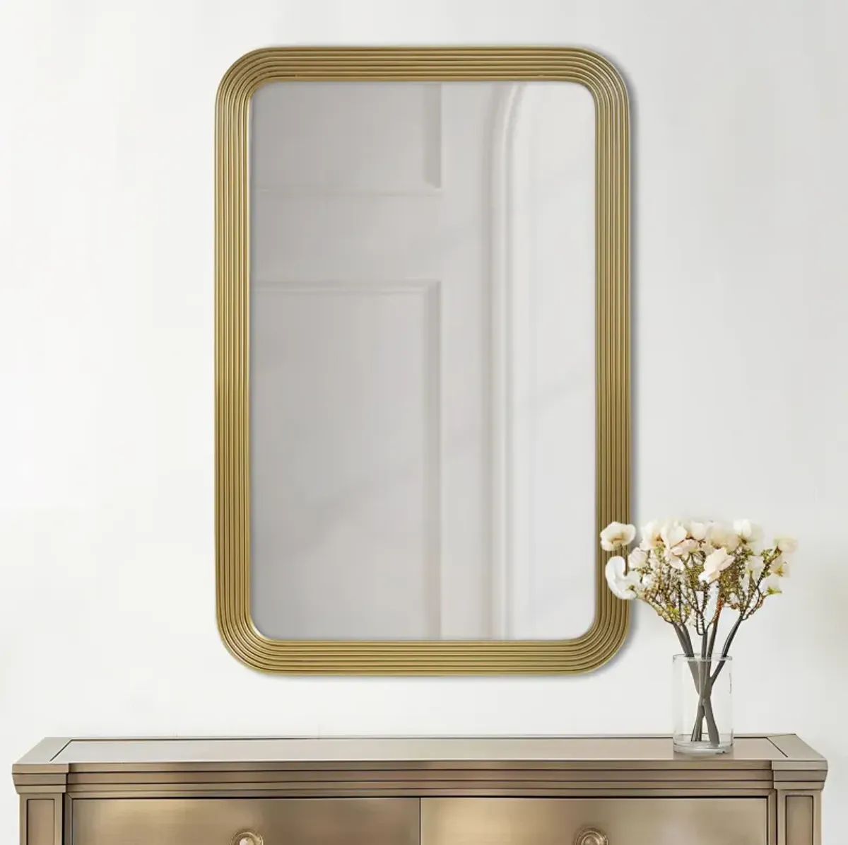 Rounded Rectangle Fluted Wall Mirror