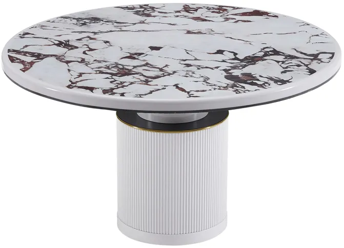 Vanessa White Marble Lacquer 53" Round Dining Table