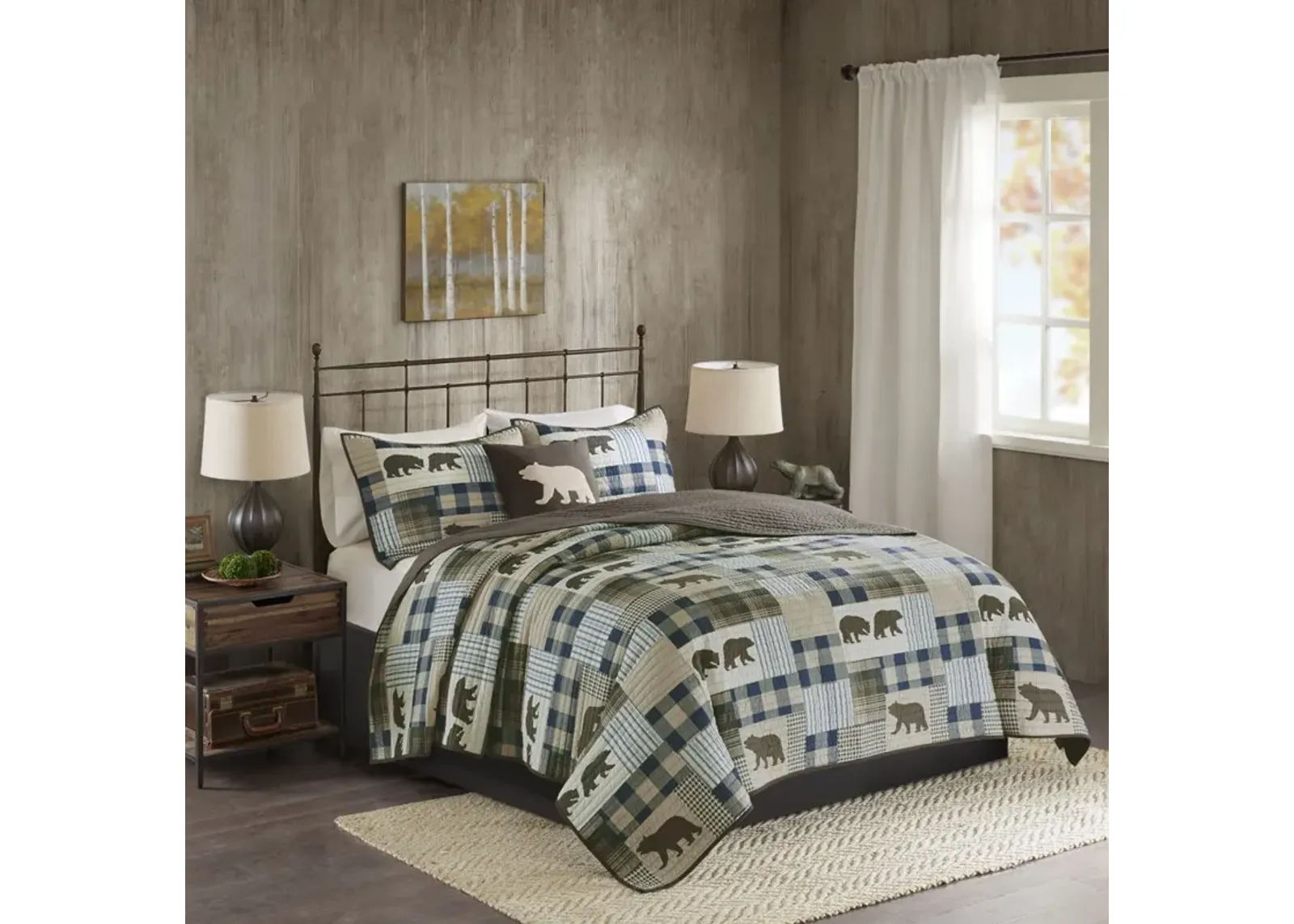 Woolrich Twin Falls Brown/Blue Oversized 4 Piece Quilt Set