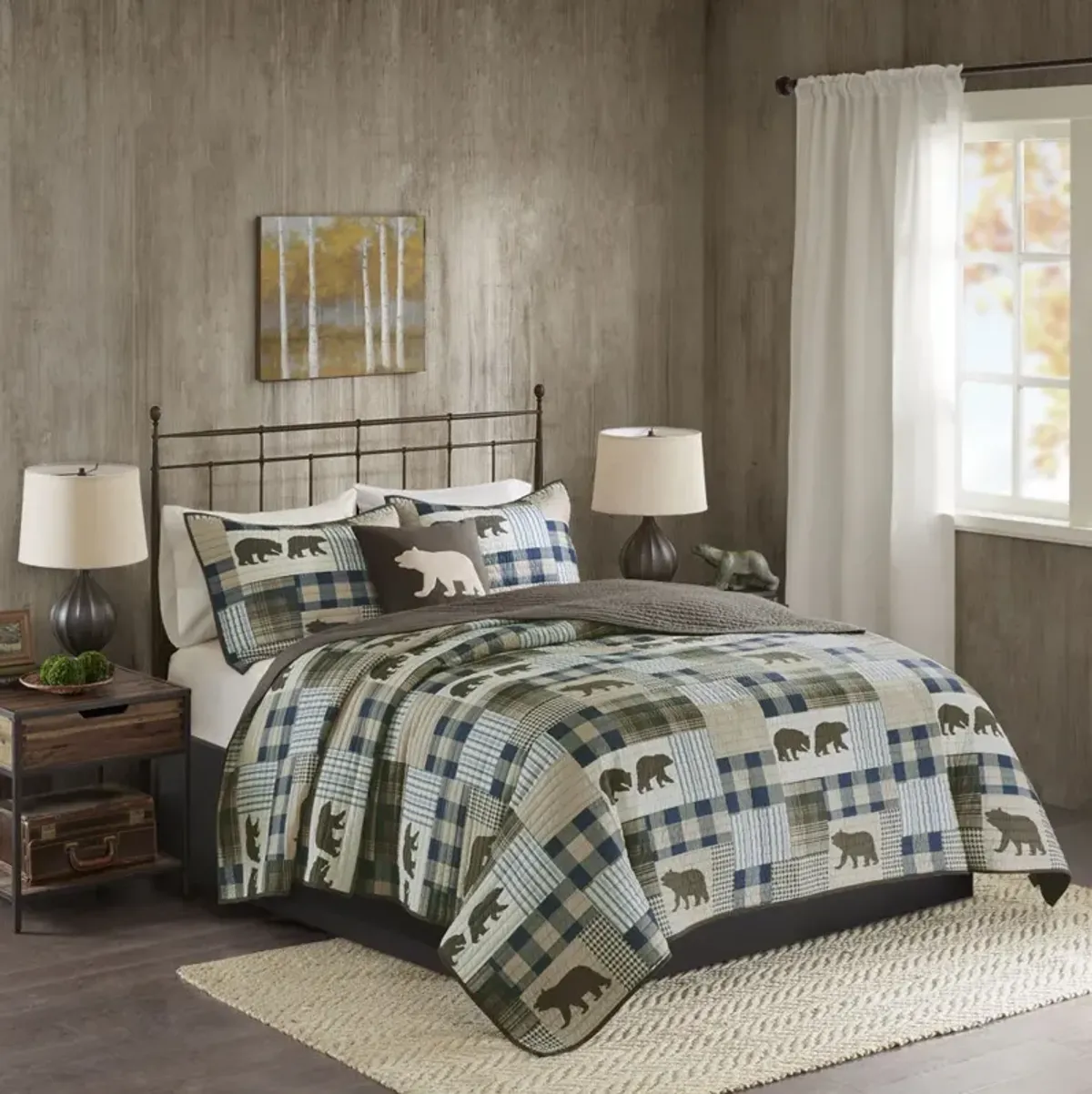 Woolrich Twin Falls Brown/Blue Oversized 4 Piece Quilt Set