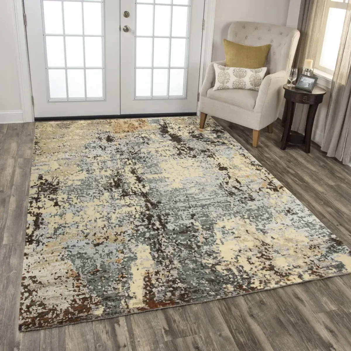 Finesse Beige/Gray Abstract Hand Spun New Zealand Wool/Tencel 9'x12' Rectangle Rug