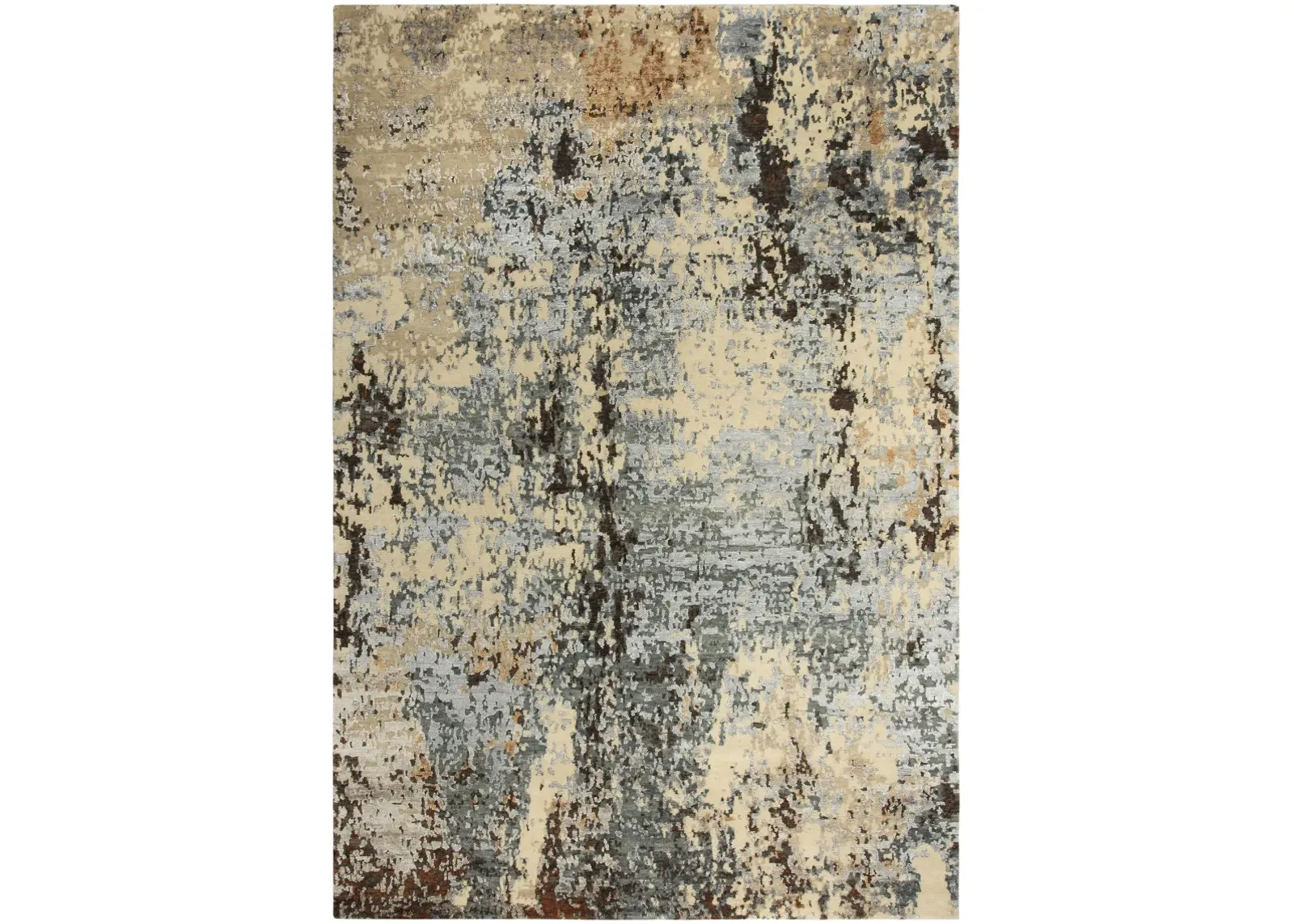 Finesse Beige/Gray Abstract Hand Spun New Zealand Wool/Tencel 9'x12' Rectangle Rug