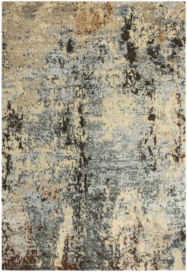 Finesse Beige/Gray Abstract Hand Spun New Zealand Wool/Tencel 9'x12' Rectangle Rug