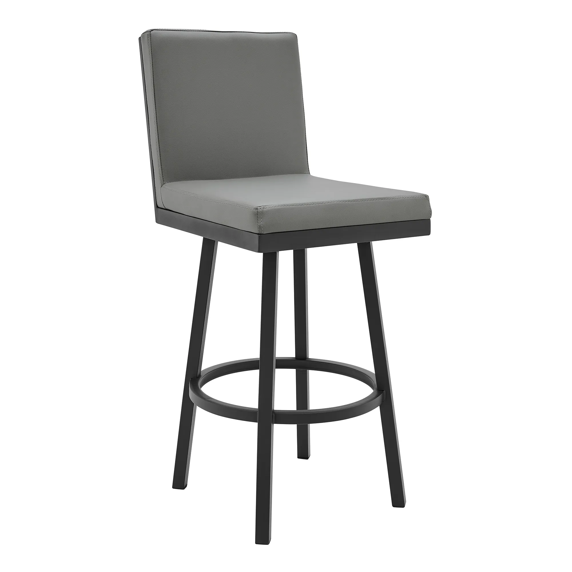 Rochester Swivel Modern Metal and Gray Faux Leather Bar and Counter Stool