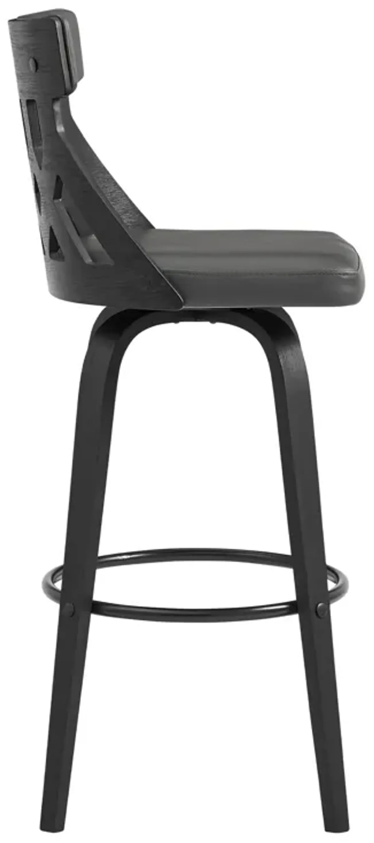 Crux 30" Swivel Bar Stool in Gray Faux Leather and Black Wood