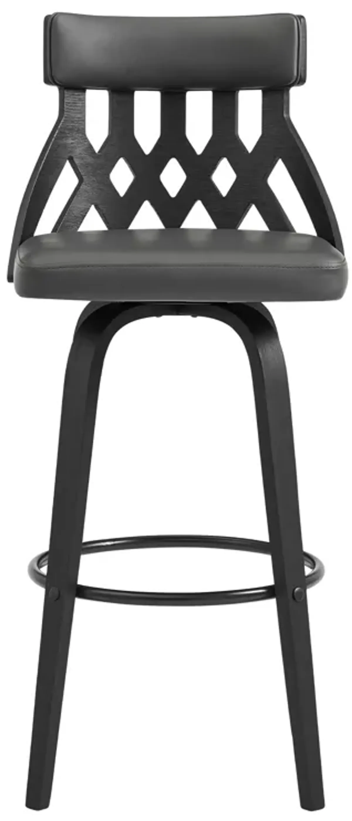 Crux 30" Swivel Bar Stool in Gray Faux Leather and Black Wood