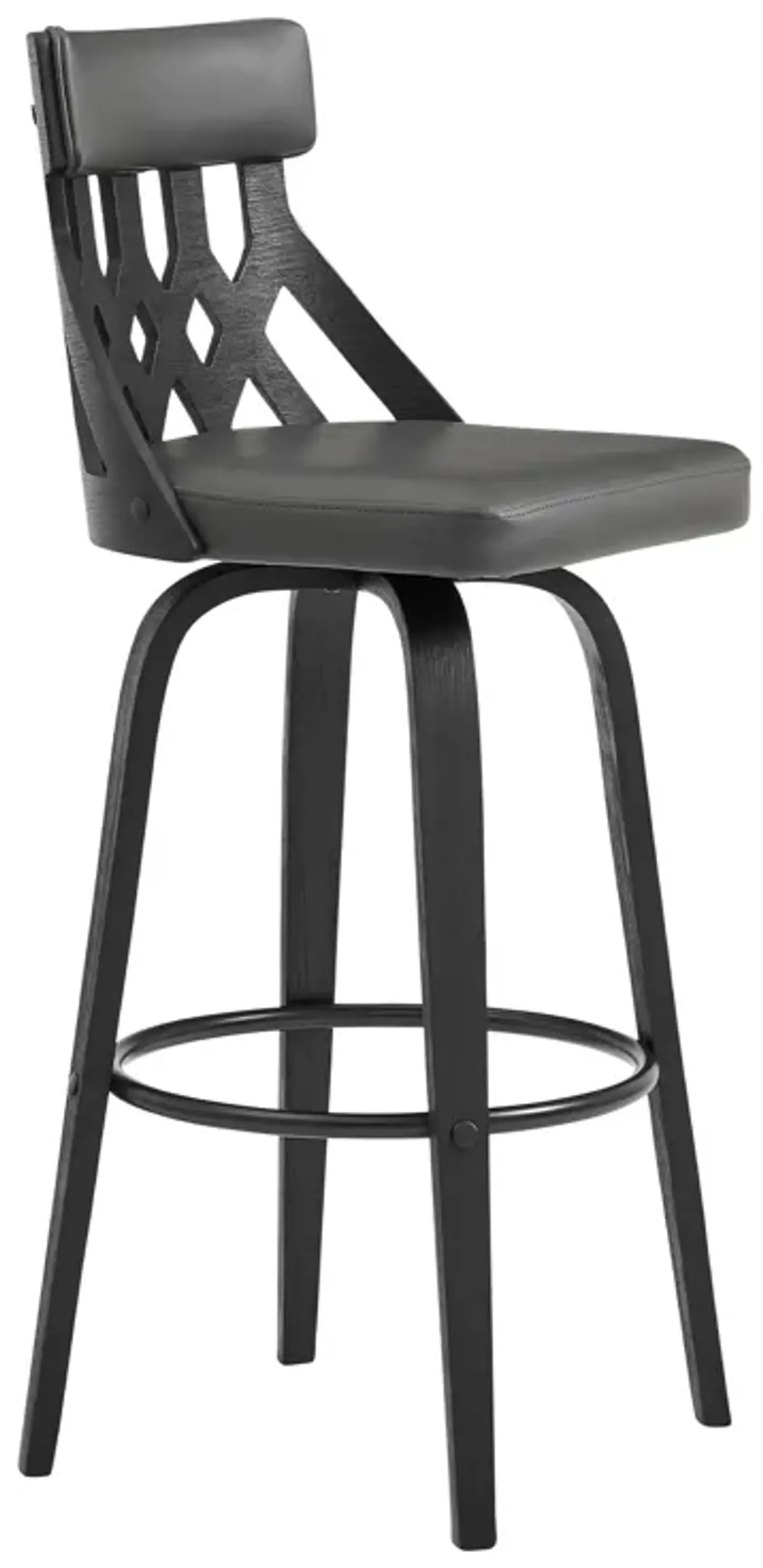 Crux 30" Swivel Bar Stool in Gray Faux Leather and Black Wood