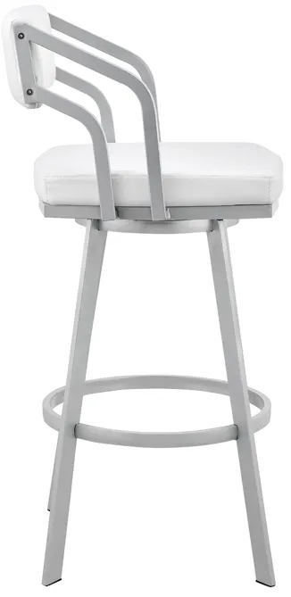 Capri 26" Swivel White Faux Leather and Silver Metal Bar Stool