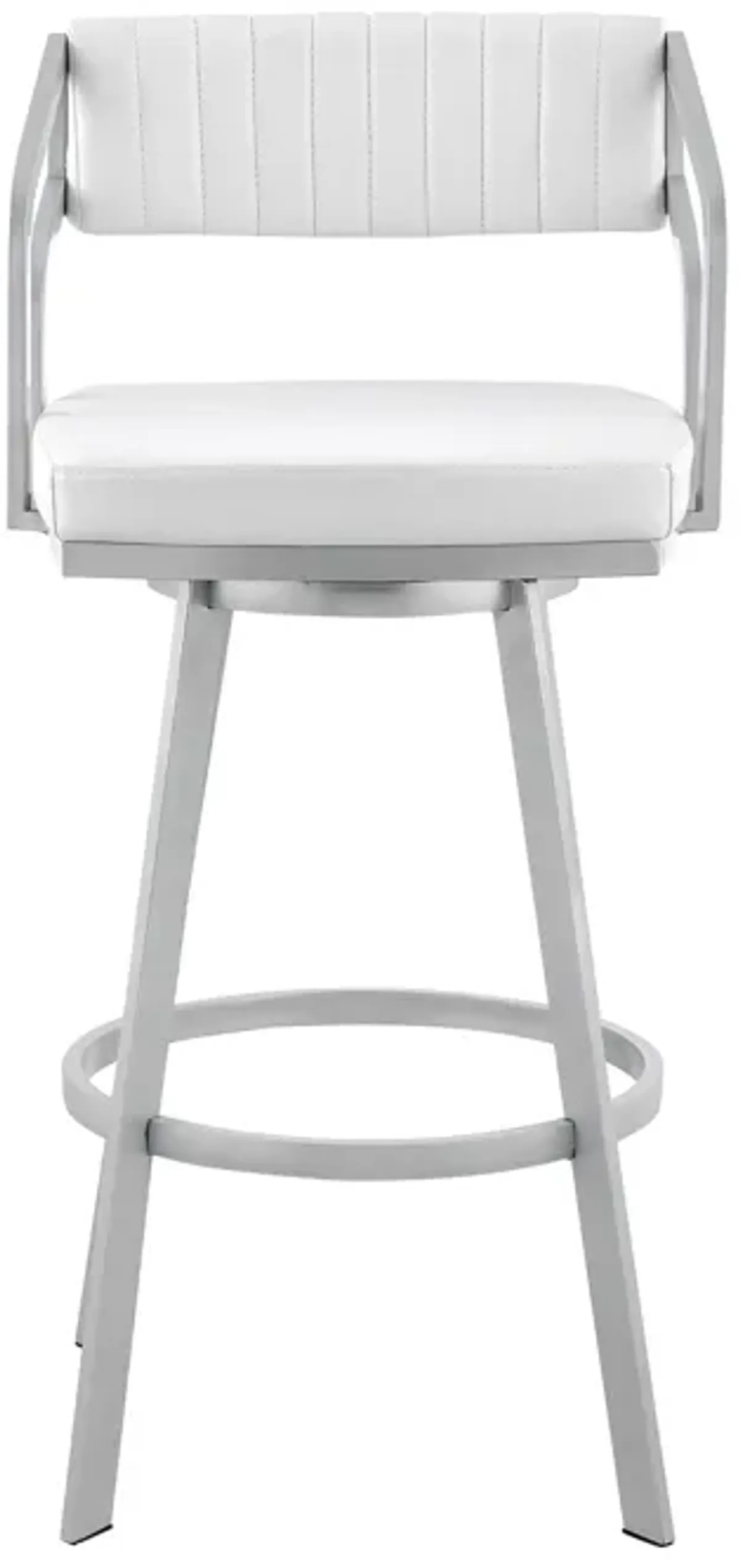 Capri 26" Swivel White Faux Leather and Silver Metal Bar Stool