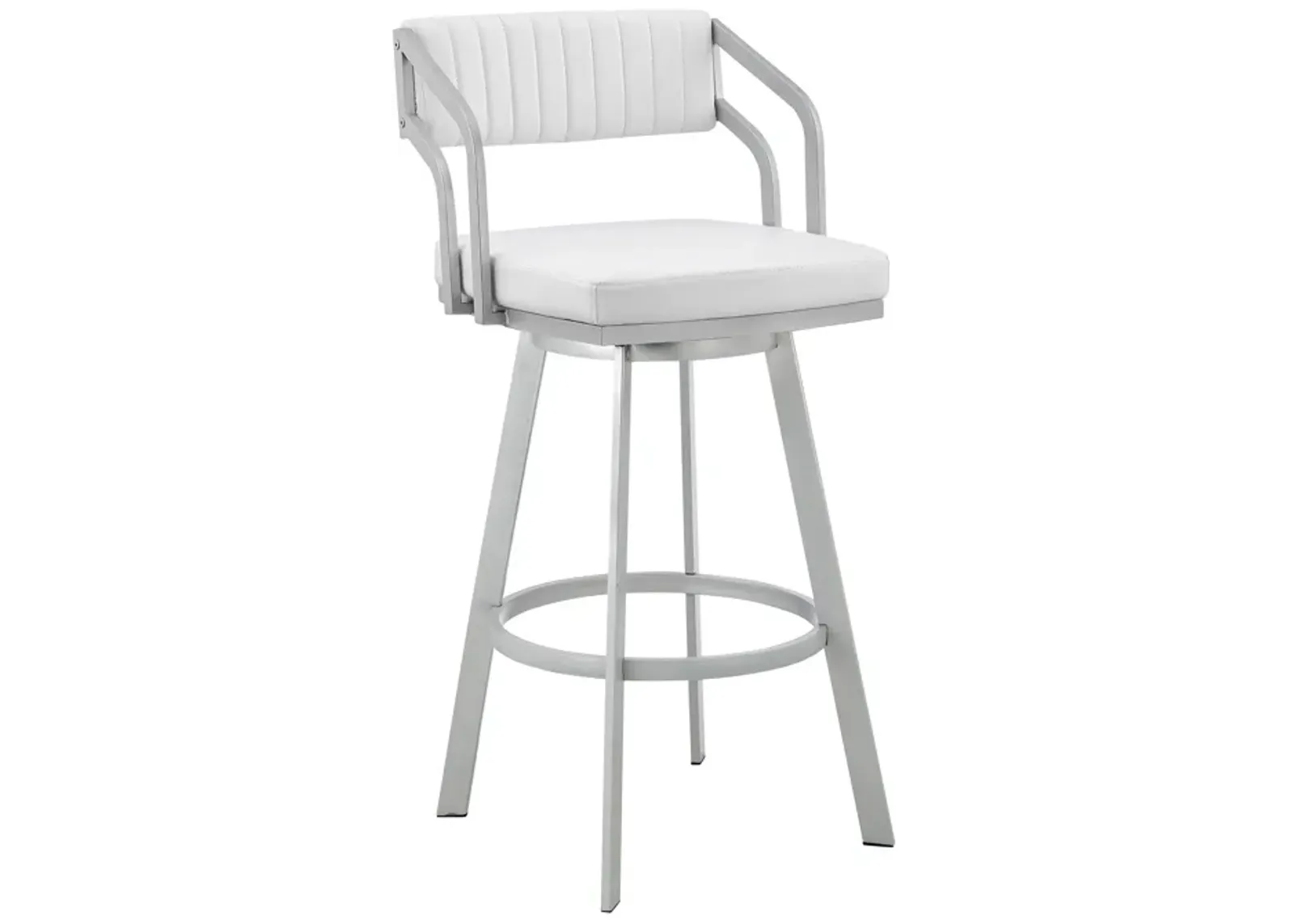 Capri 26" Swivel White Faux Leather and Silver Metal Bar Stool