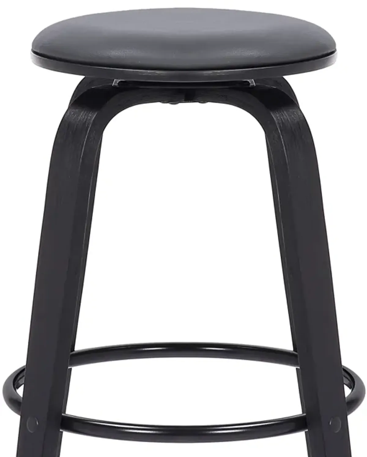 Harbor 30" Bar Height Backless Swivel Grey Faux Leather and Black Wood Mid-Century Modern Bar Stool