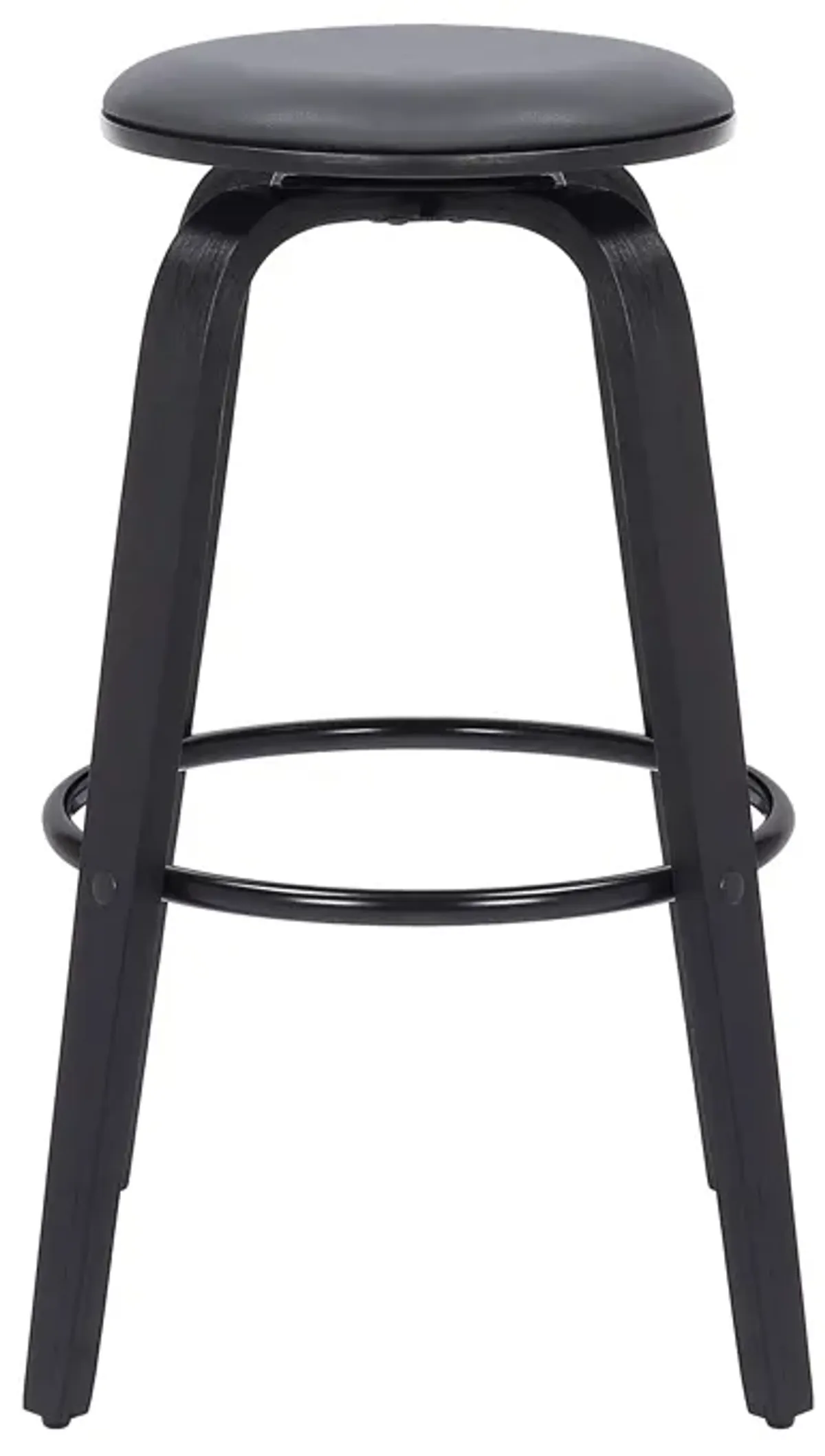 Harbor 30" Bar Height Backless Swivel Grey Faux Leather and Black Wood Mid-Century Modern Bar Stool