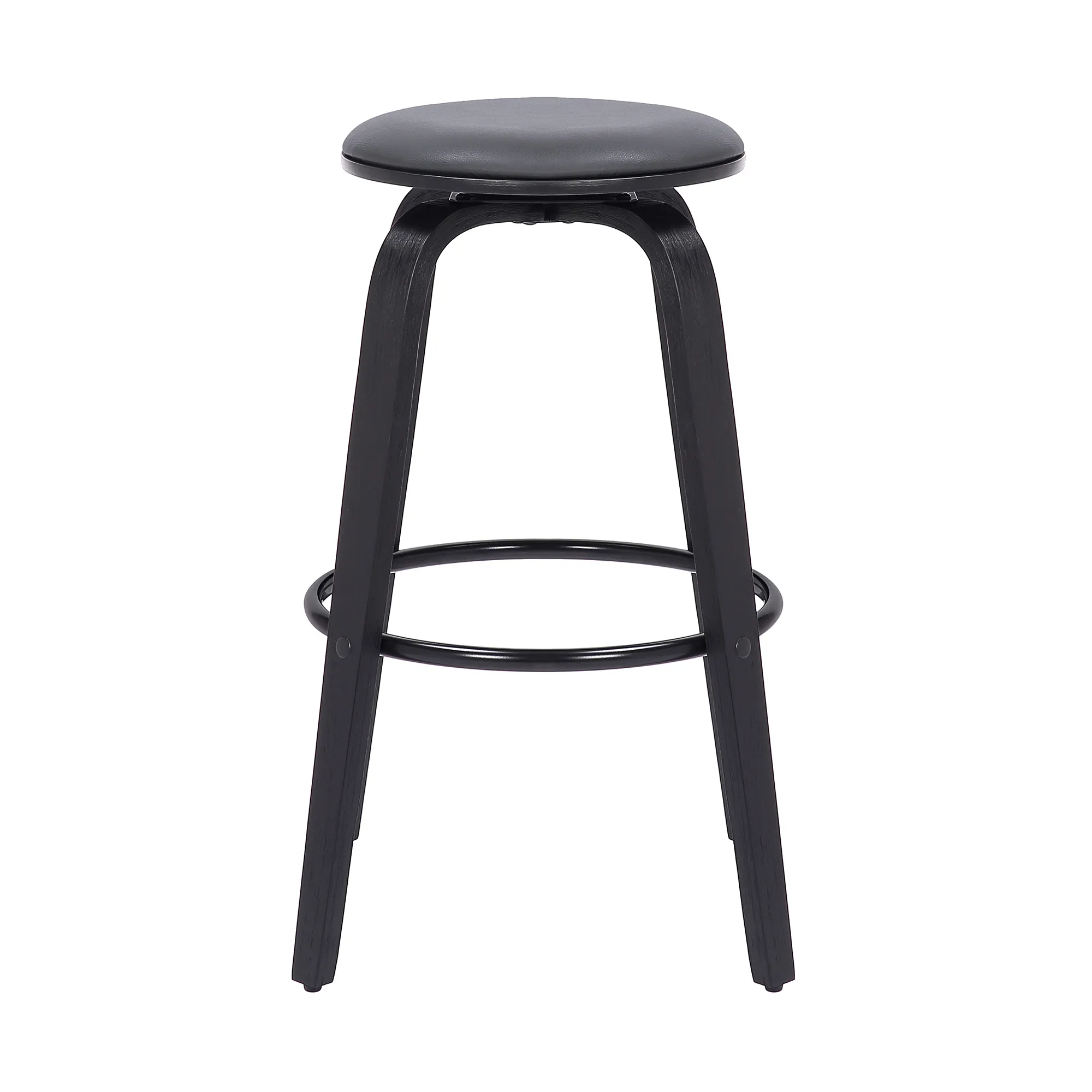 Harbor 30" Bar Height Backless Swivel Grey Faux Leather and Black Wood Mid-Century Modern Bar Stool