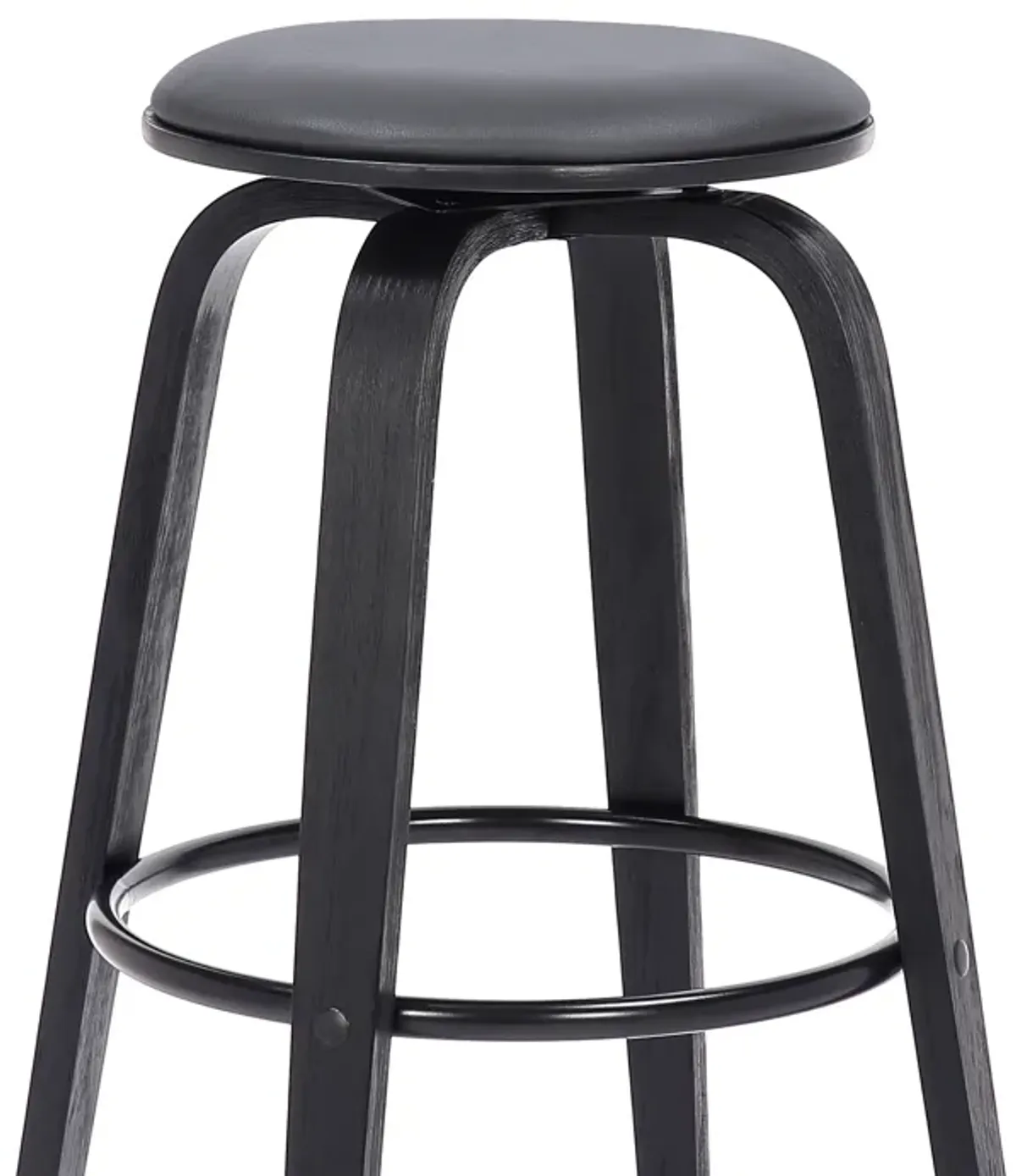 Harbor 30" Bar Height Backless Swivel Grey Faux Leather and Black Wood Mid-Century Modern Bar Stool