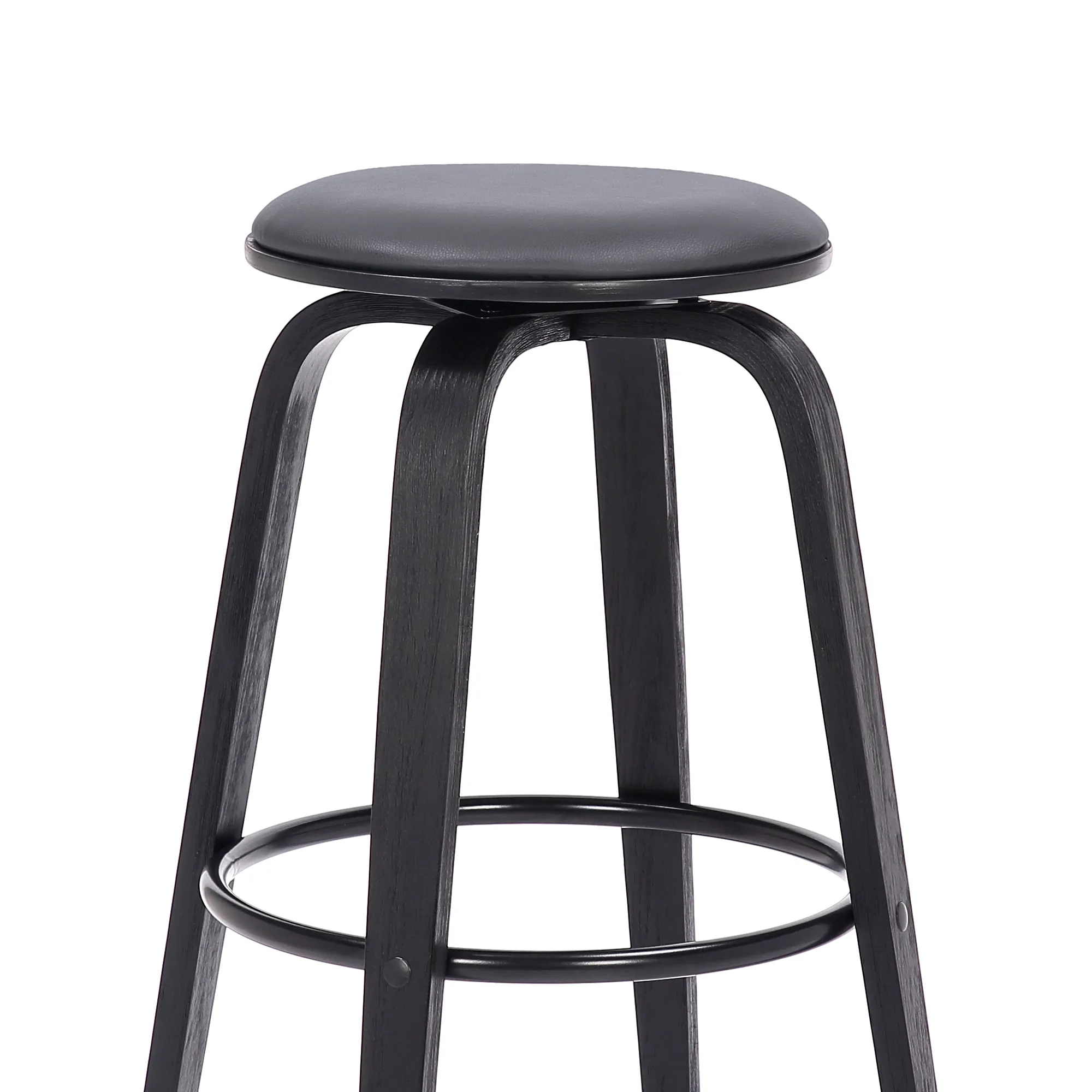 Harbor 30" Bar Height Backless Swivel Grey Faux Leather and Black Wood Mid-Century Modern Bar Stool