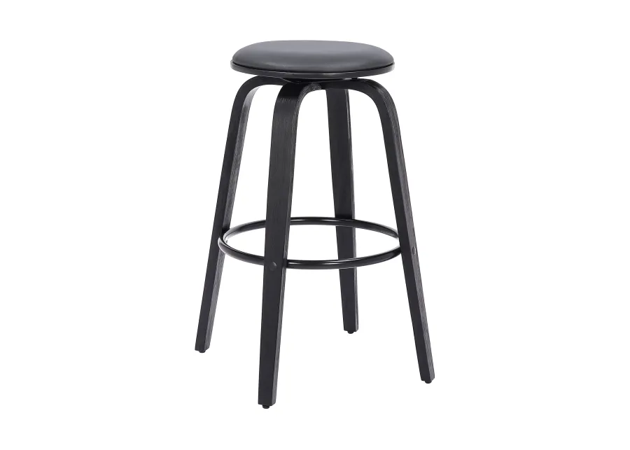 Harbor 30" Bar Height Backless Swivel Grey Faux Leather and Black Wood Mid-Century Modern Bar Stool