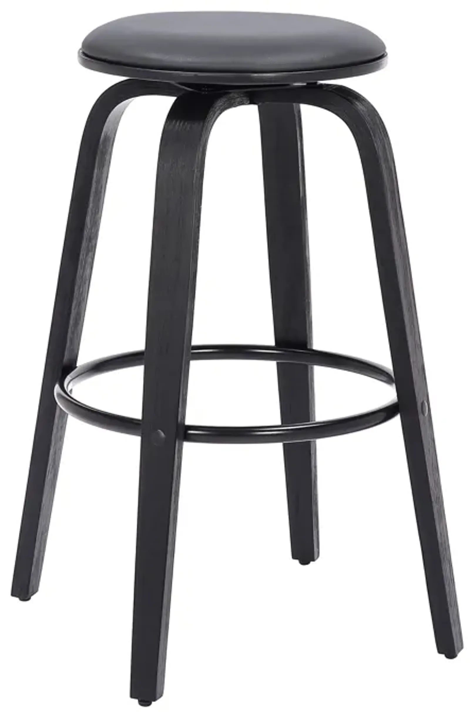 Harbor 30" Bar Height Backless Swivel Grey Faux Leather and Black Wood Mid-Century Modern Bar Stool