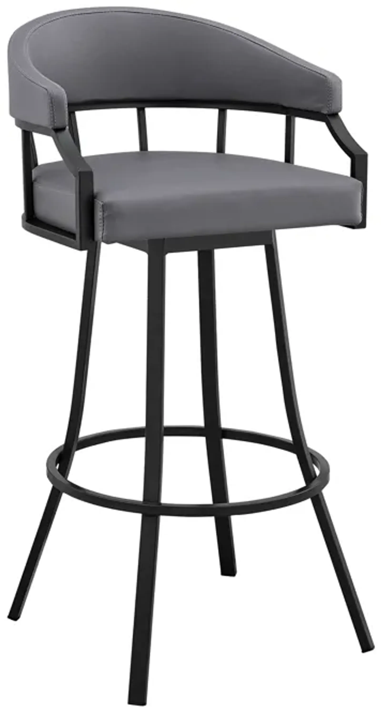 Palmdale 26" Swivel Slate Grey Faux Leather and Black Metal Bar Stool