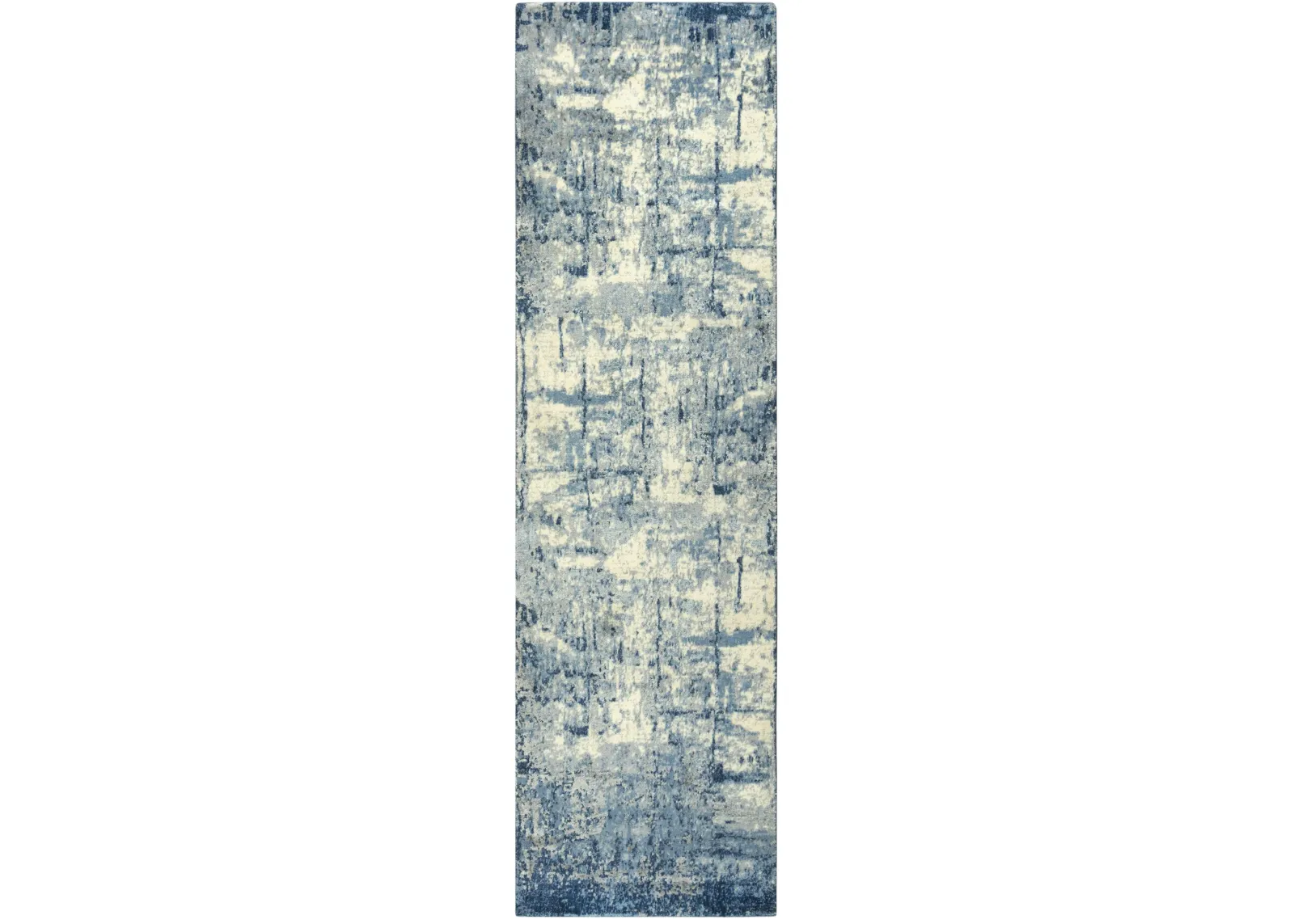 Impressions Blue Abstract NZ Wool/Tencel Blend 2'6" x 8' Runner Rug