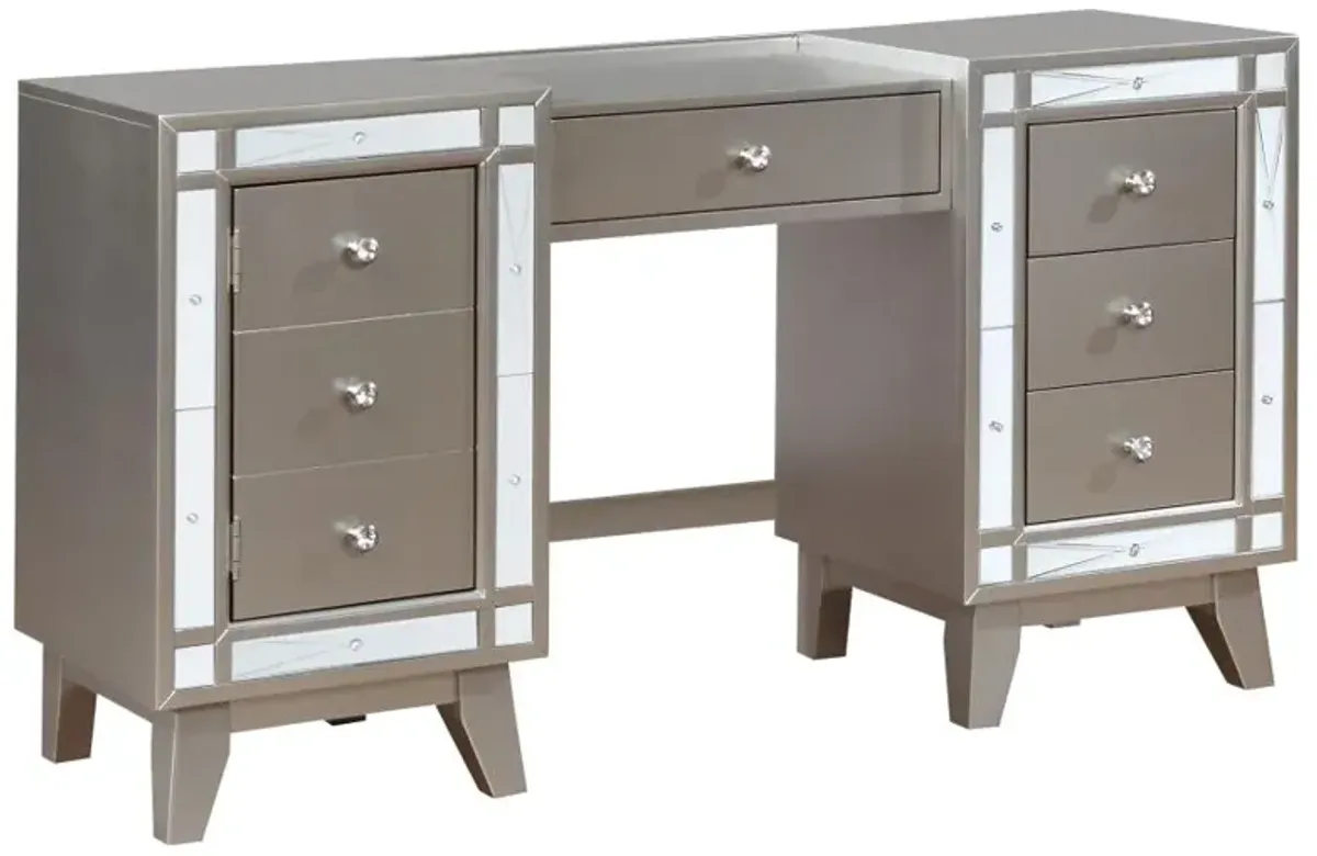 Leighton Vanity Desk and Stool Metallic Mercury