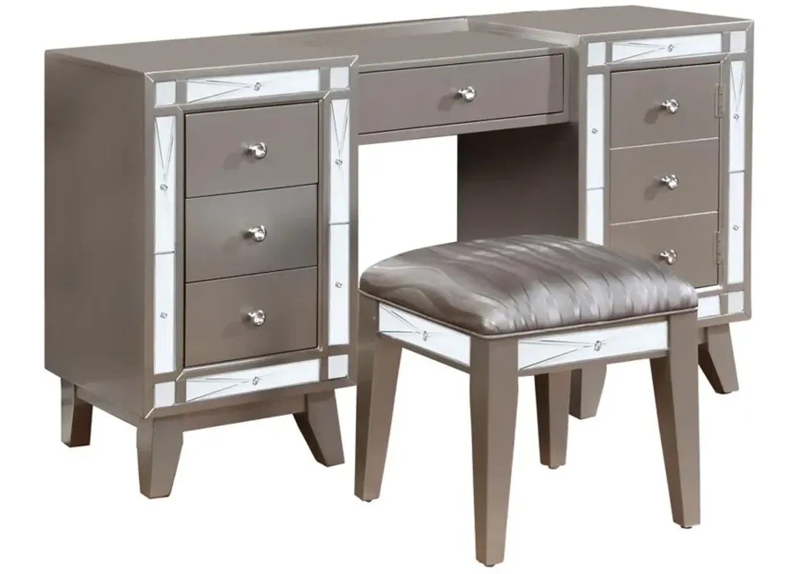 Leighton Vanity Desk and Stool Metallic Mercury