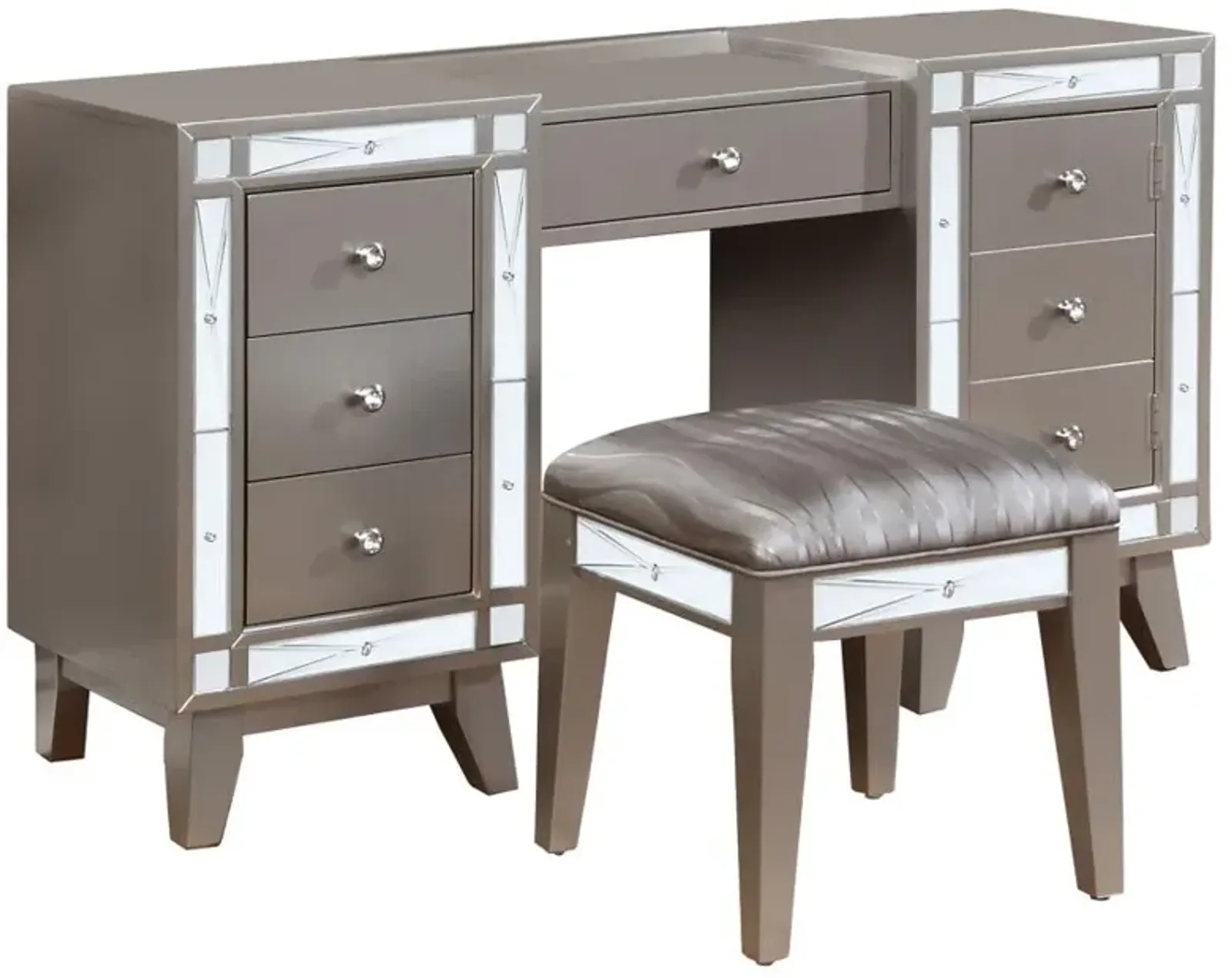 Leighton Vanity Desk and Stool Metallic Mercury