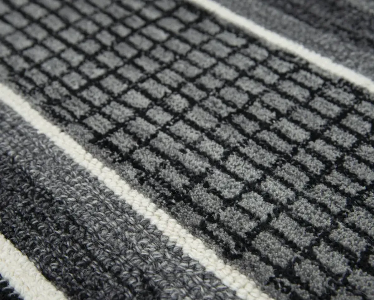 Katana Charcoal Stripe Wool 2'6" x 8' Runner Rug