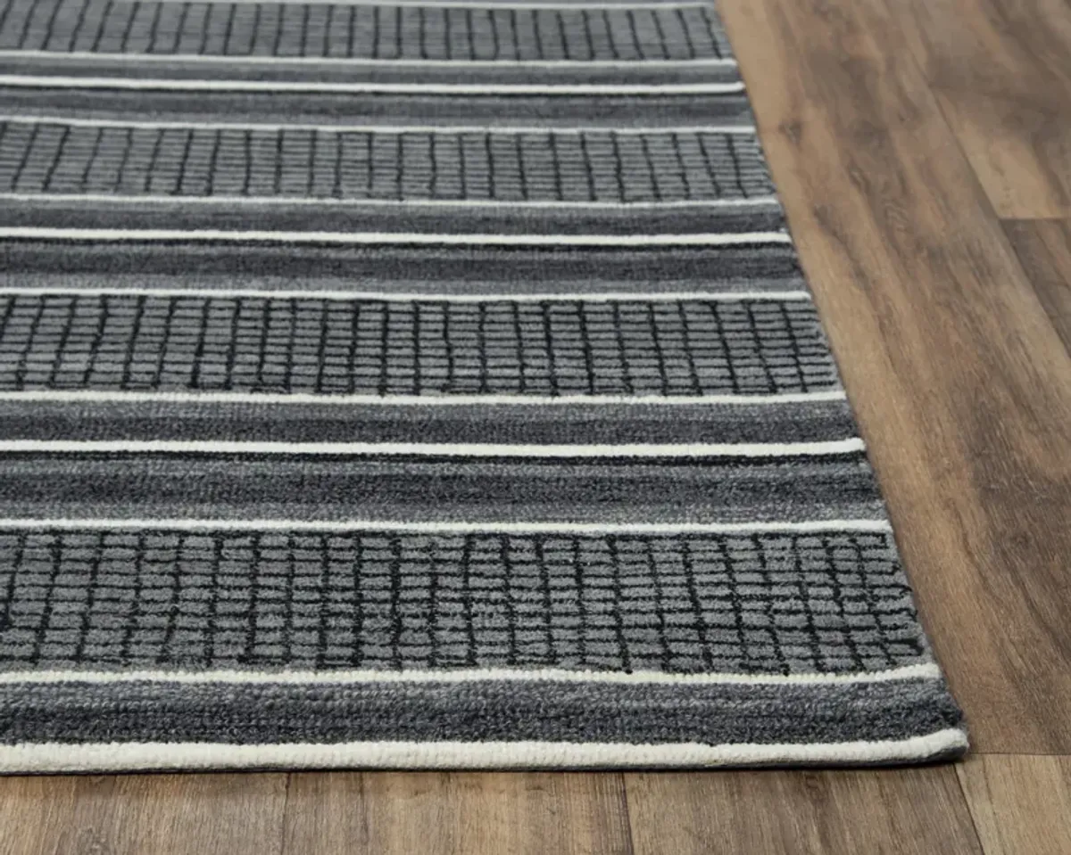 Katana Charcoal Stripe Wool 2'6" x 8' Runner Rug