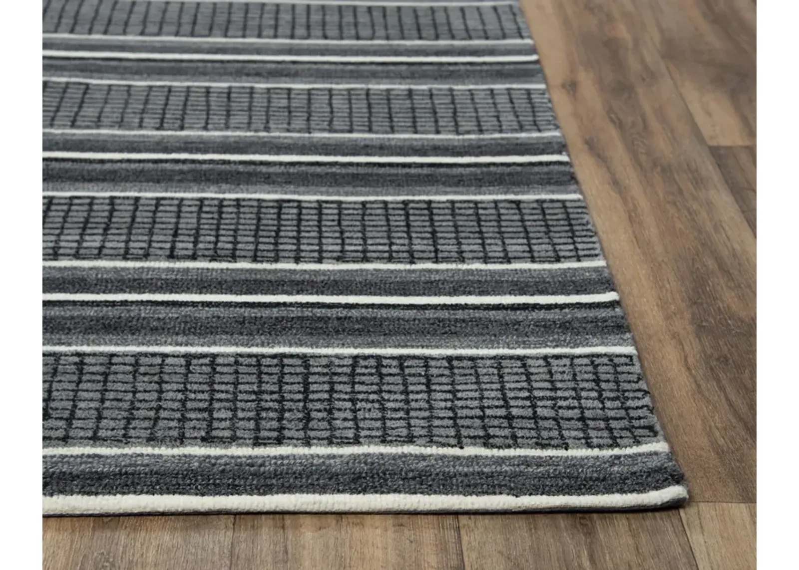 Katana Charcoal Stripe Wool 2'6" x 8' Runner Rug