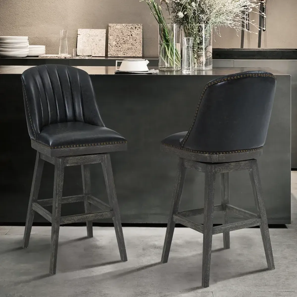 Journey 26" Counter Height Swivel Brown Onyx Faux Leather and American Grey Wood Bar Stool