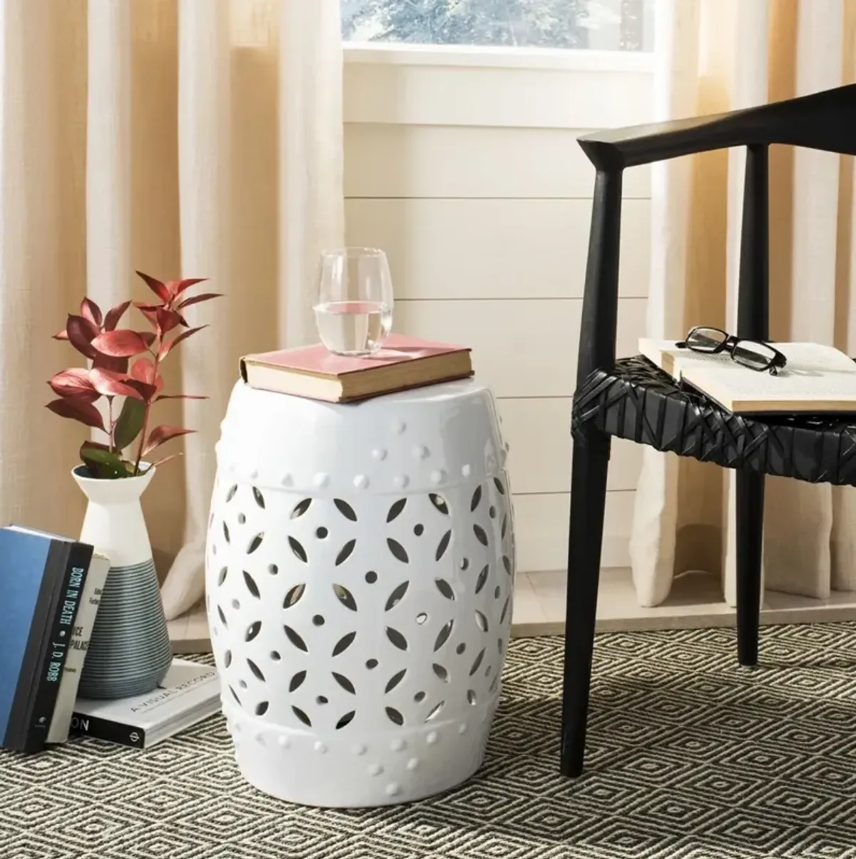 White Lattice Coin Garden Stool