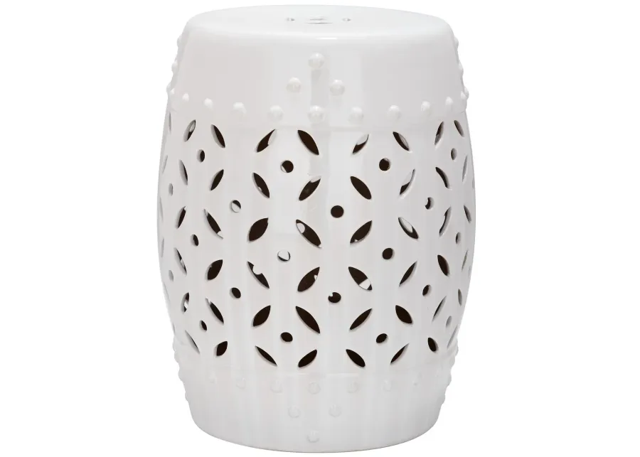 White Lattice Coin Garden Stool