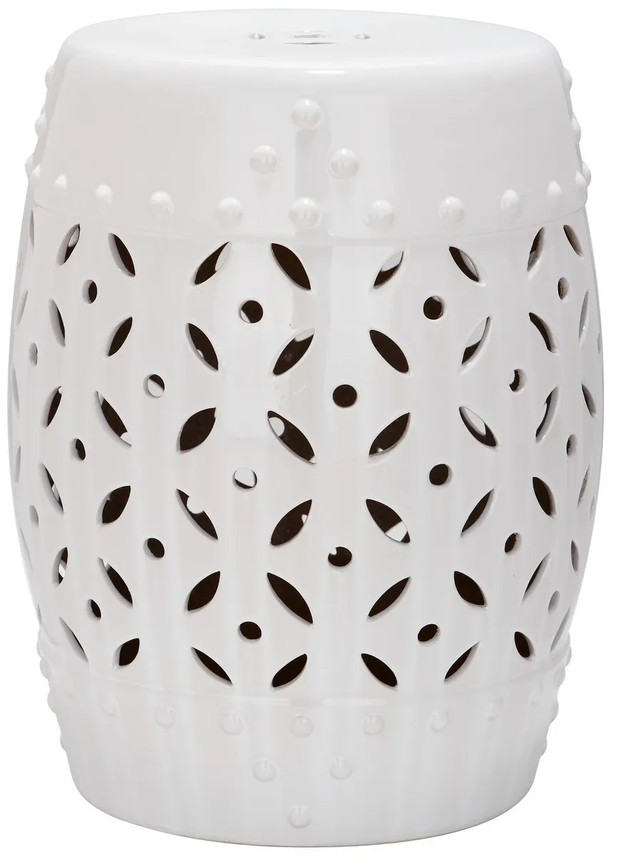 White Lattice Coin Garden Stool