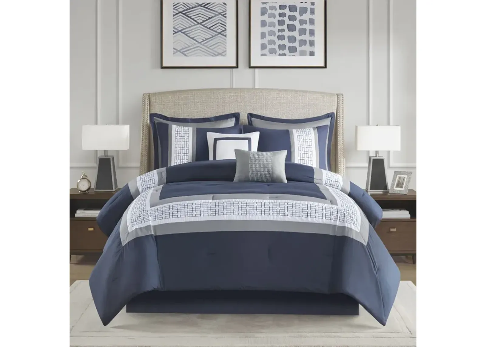 510 Design Powell Navy 8 Piece Embroidered Comforter Set