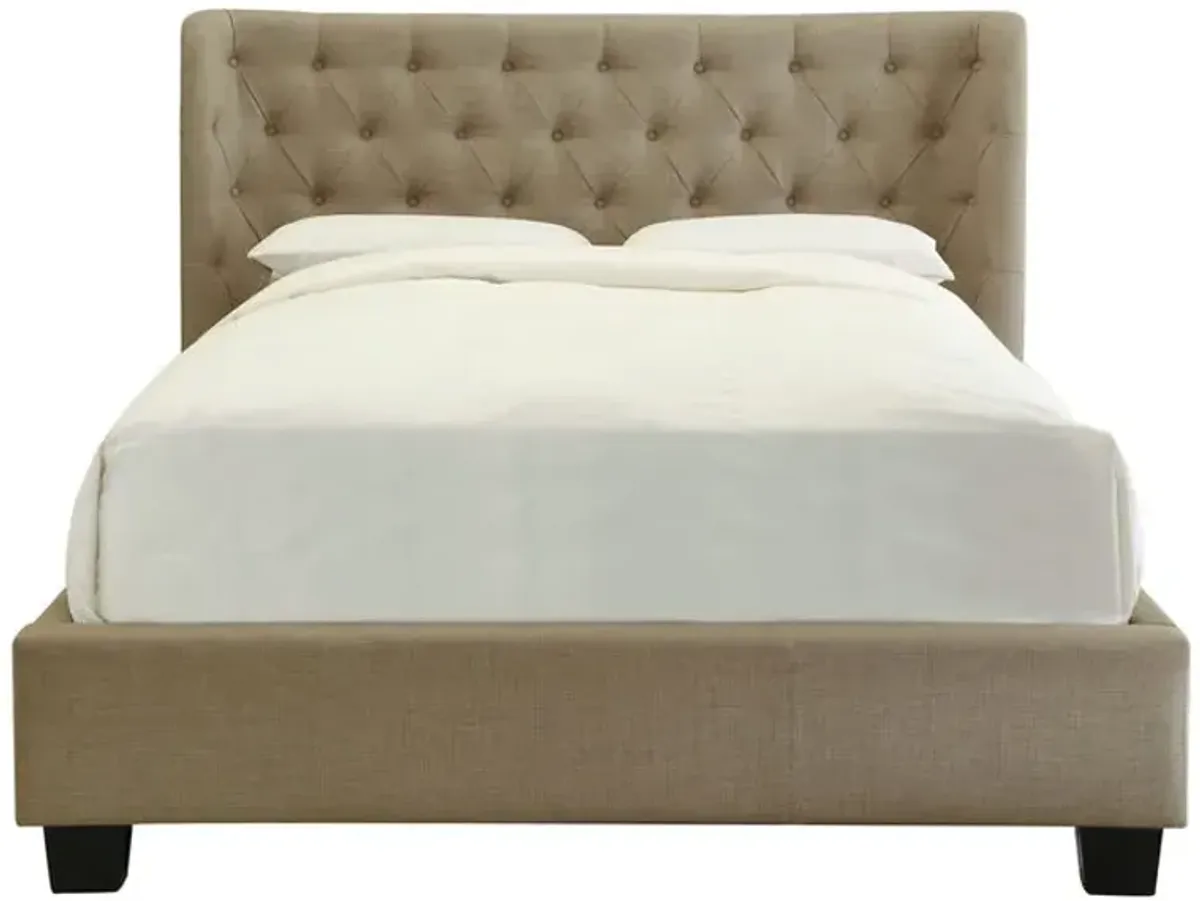 Levi King-Size Tufted Platform Bed In Toast Linen