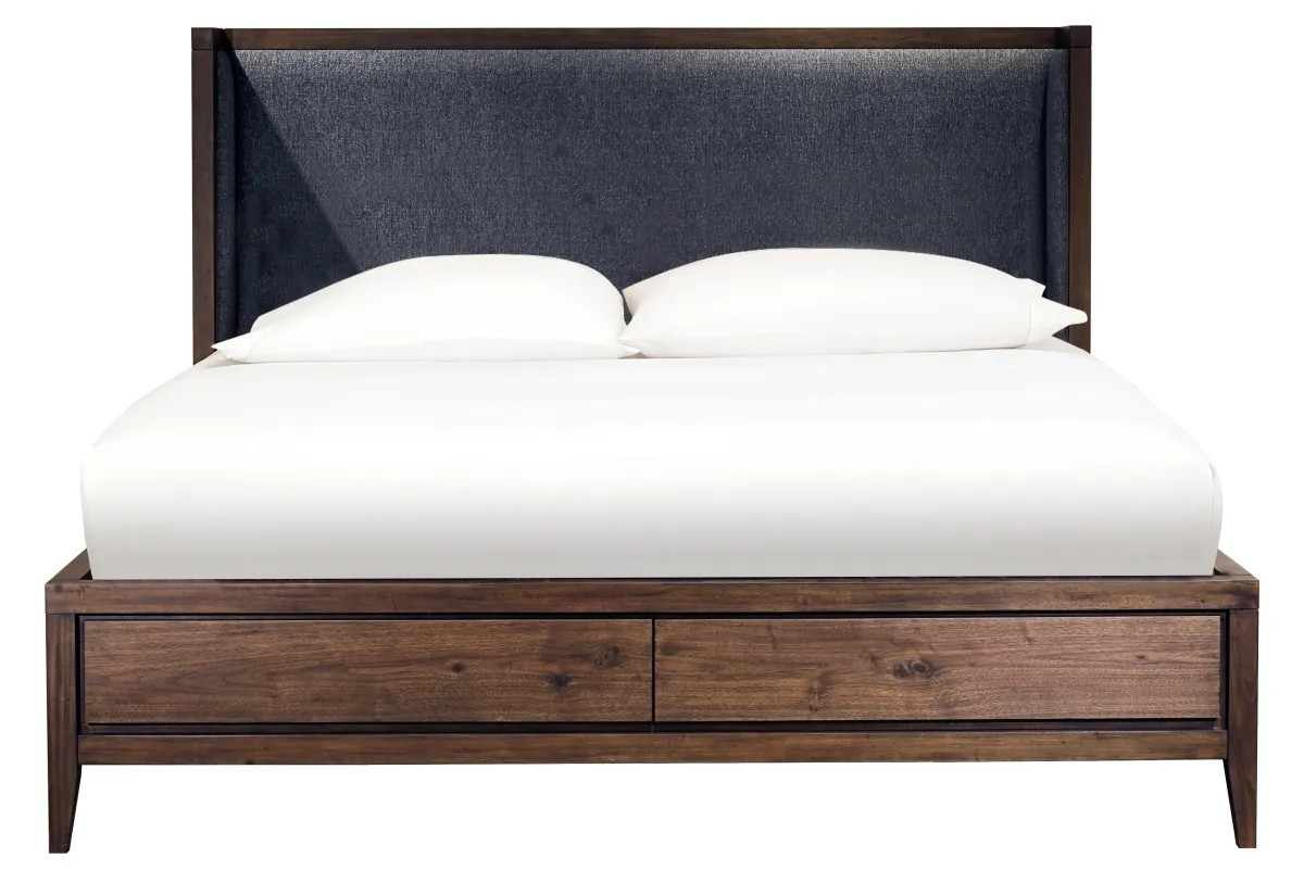 Boracay California King-Size Upholstered Wingback Storage Bed In Wild Oats Brown