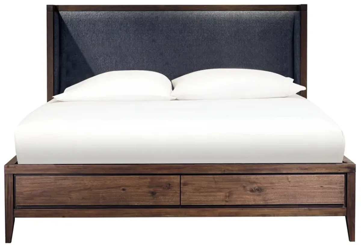 Boracay California King-Size Upholstered Wingback Storage Bed In Wild Oats Brown