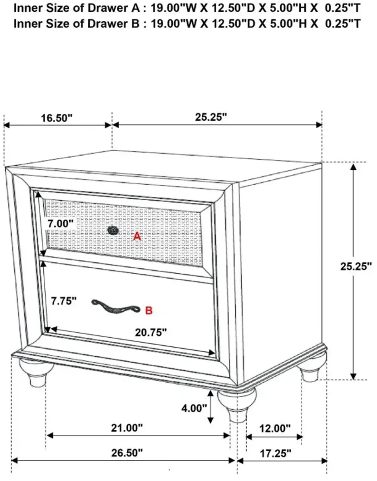 Barzini 2-drawer Rectangular Nightstand Black