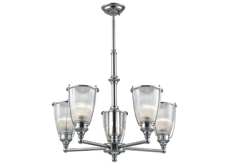 Halophane 5-Light Chandelier in Polished Chrome