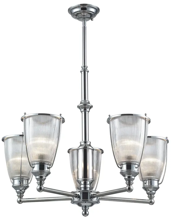 Halophane 5-Light Chandelier in Polished Chrome