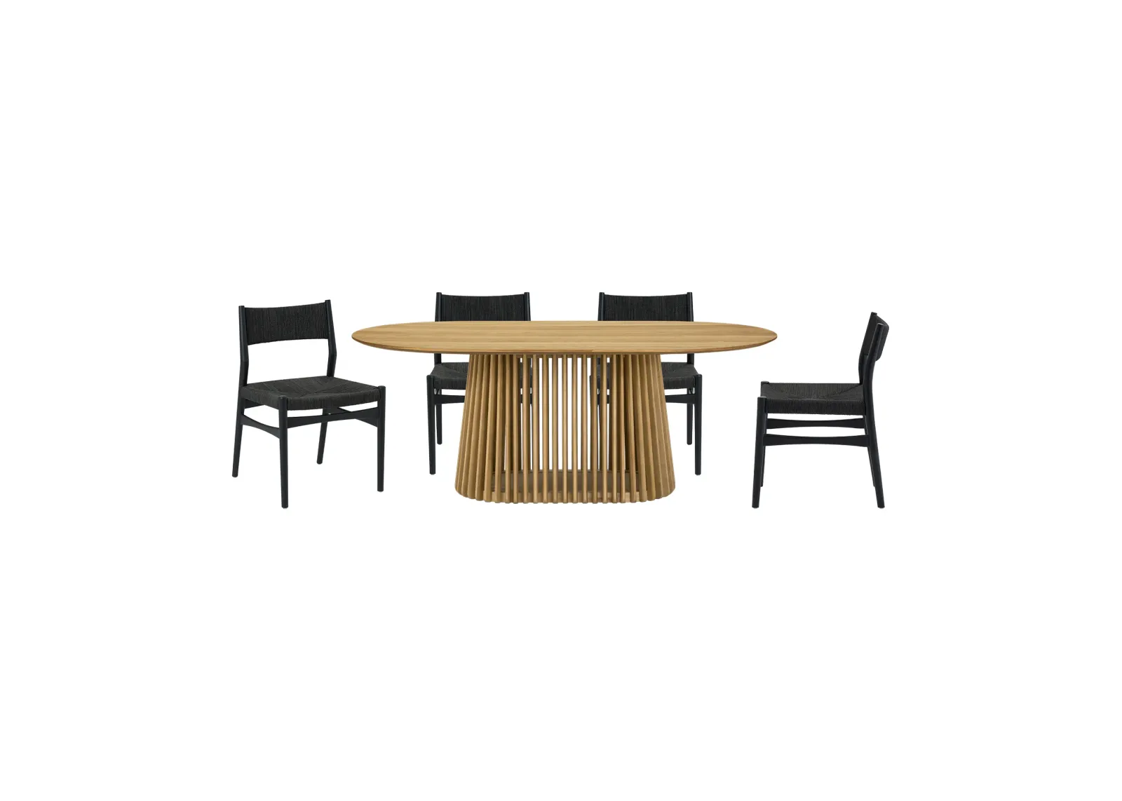 Pasadena Erie 5 Piece Oval Dining Set in Natural Oak Finish with Black Paper Cord Chairs