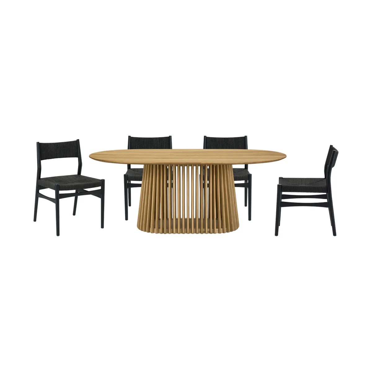 Pasadena Erie 5 Piece Oval Dining Set in Natural Oak Finish with Black Paper Cord Chairs