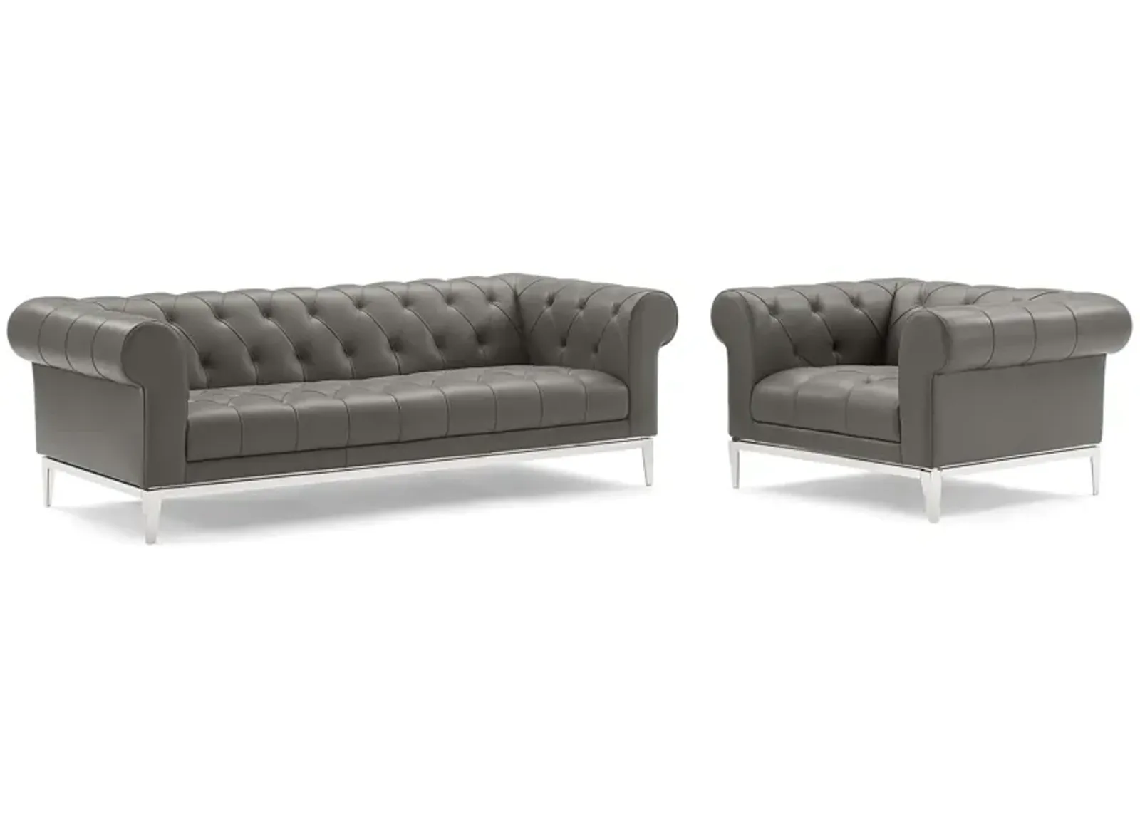 Idyll Tufted Upholstered Leather Sofa and Armchair Set