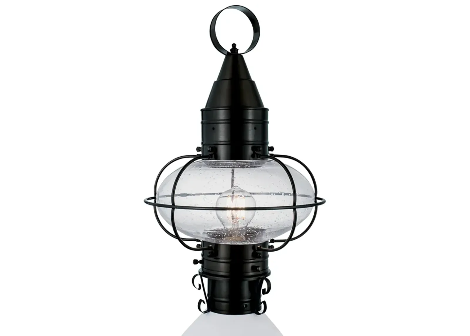 Classic Onion Outdoor Post Light - Black with Seeded Glass