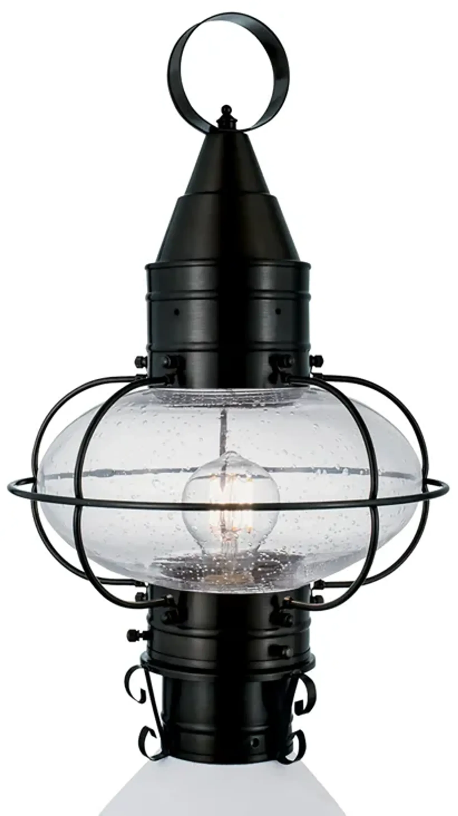 Classic Onion Outdoor Post Light - Black with Seeded Glass