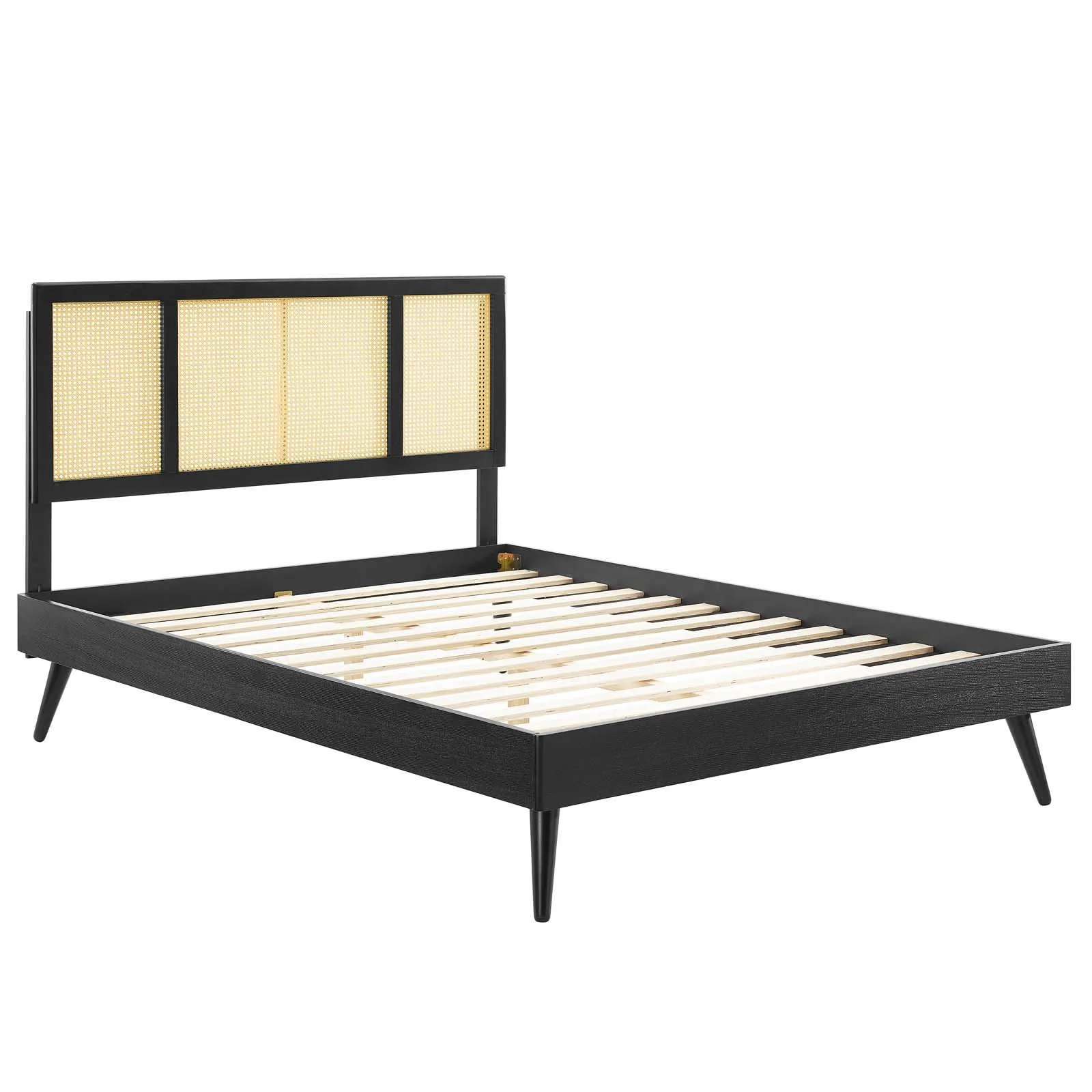 Kelsea Cane and Wood King Platform Bed With Splayed Legs