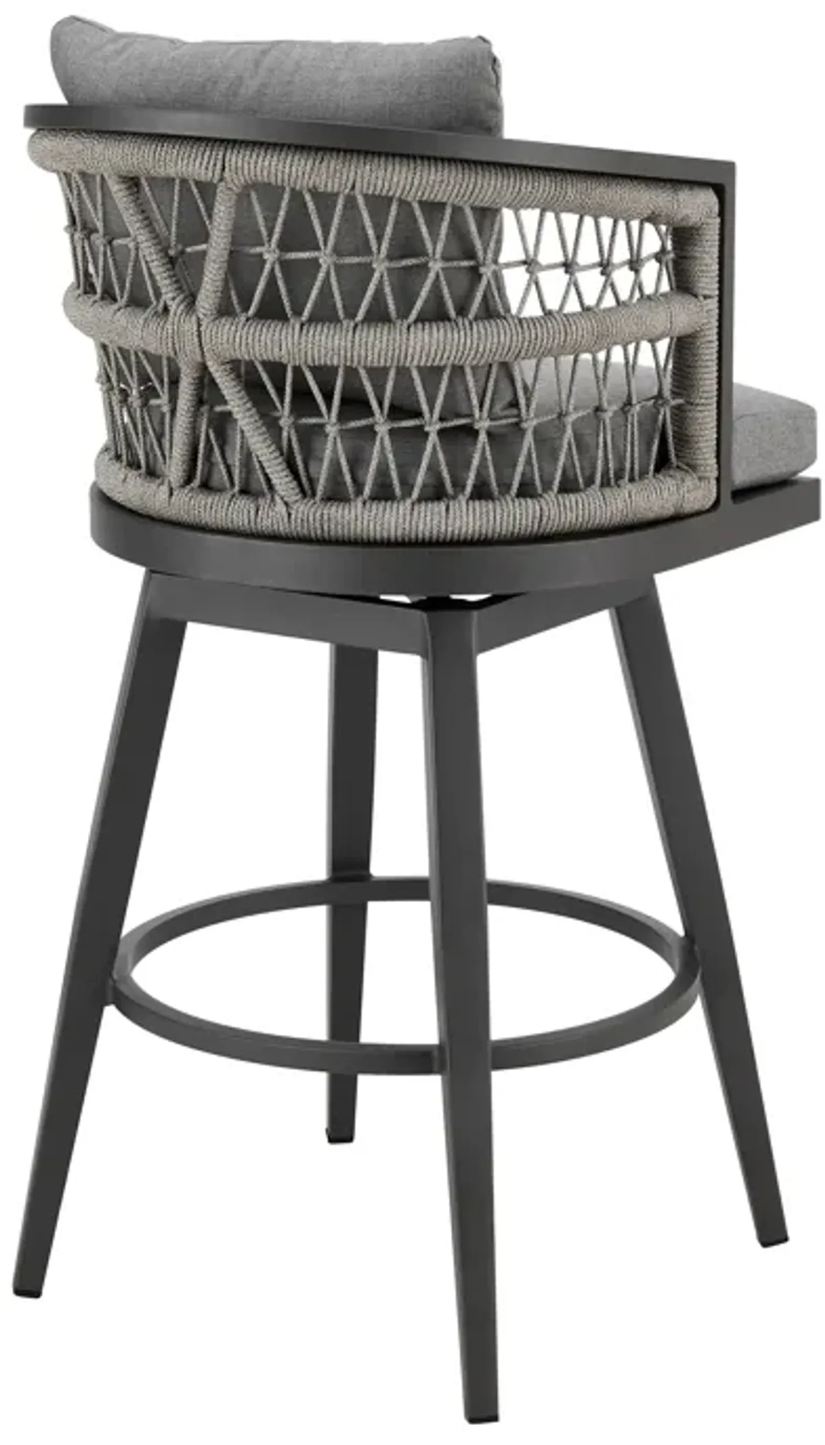 Zella Outdoor Patio Swivel Counter Stool in Aluminum with Light Gray Rope and Earl Gray Cushions